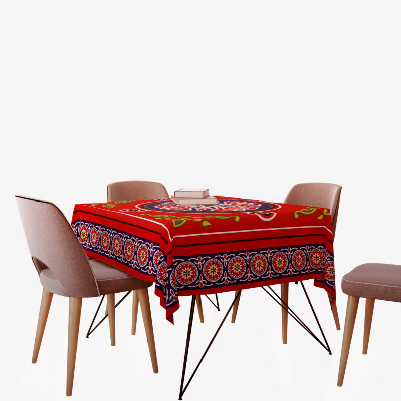 Ramadan Table Cloth 150x150 Oriental Pattern - Red & Blue