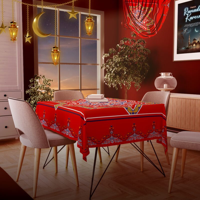 Ramadan Table Cloth 150x150 Oriental Pattern - Red