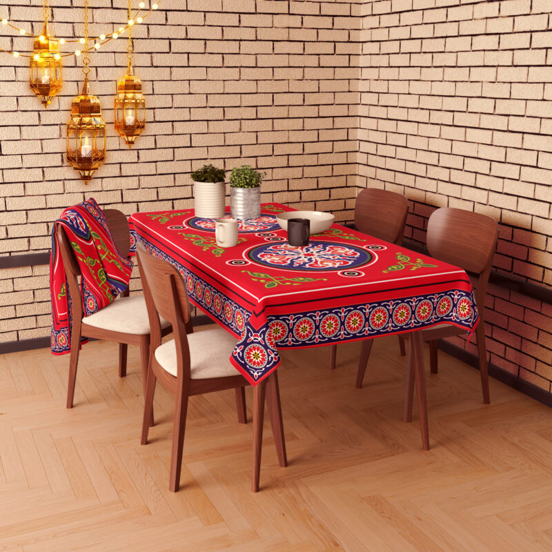 Ramadan Table Cloth 235x150 Oriental Pattern - Red & Blue