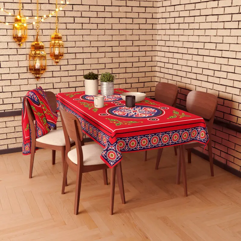 Ramadan Table Cloth 235x150 Oriental Pattern - Red & Blue