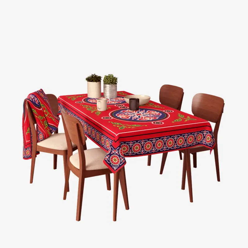 Ramadan Table Cloth 235x150 Oriental Pattern - Red & Blue
